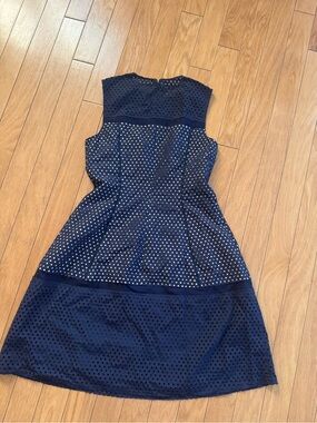 Navy Polka Dot Sleeveless A-Line Dress Lela Rose